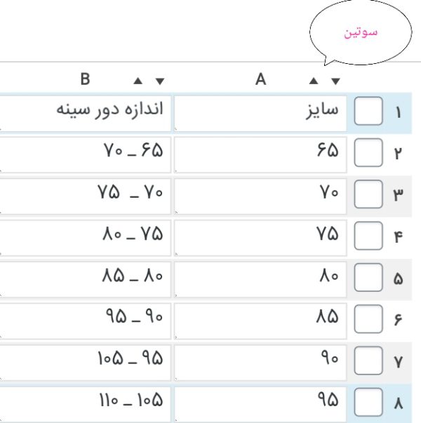 سایزبندی سوتین