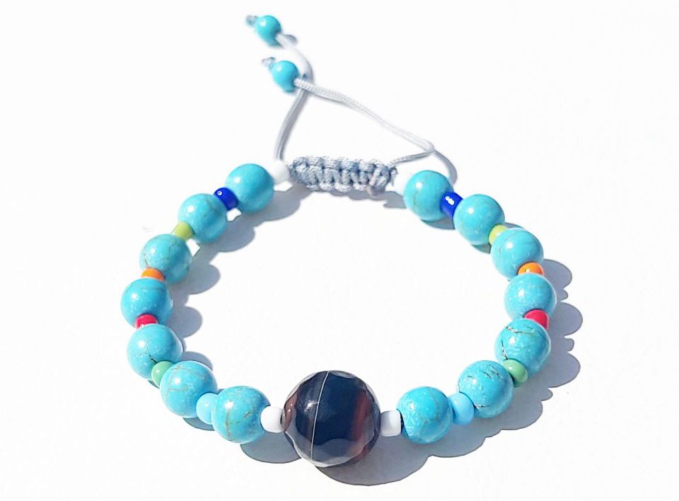 دستبند فیروزه و عقیق رزین گوهر