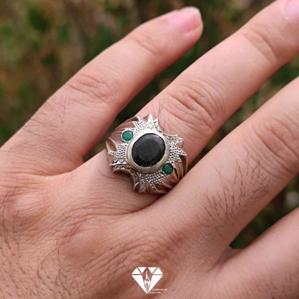 انگشتر 3 نگین زمرد مردانه