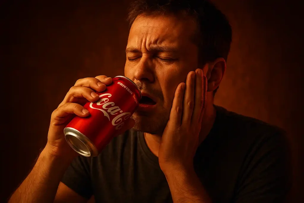 مرد جوان با بطری نوشابه – مضرات نوشابه برای مردان و سلامت عمومی