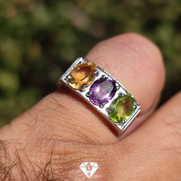 انگشتر چندجواهر مردانه ثروت (زبرجد سیترین و آمیتیست)