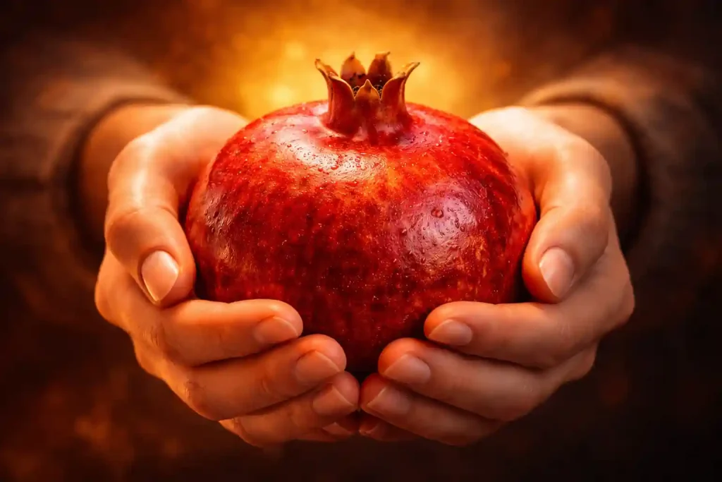 تصویر نزدیک انار باز شده با تأکید بر خواص انار